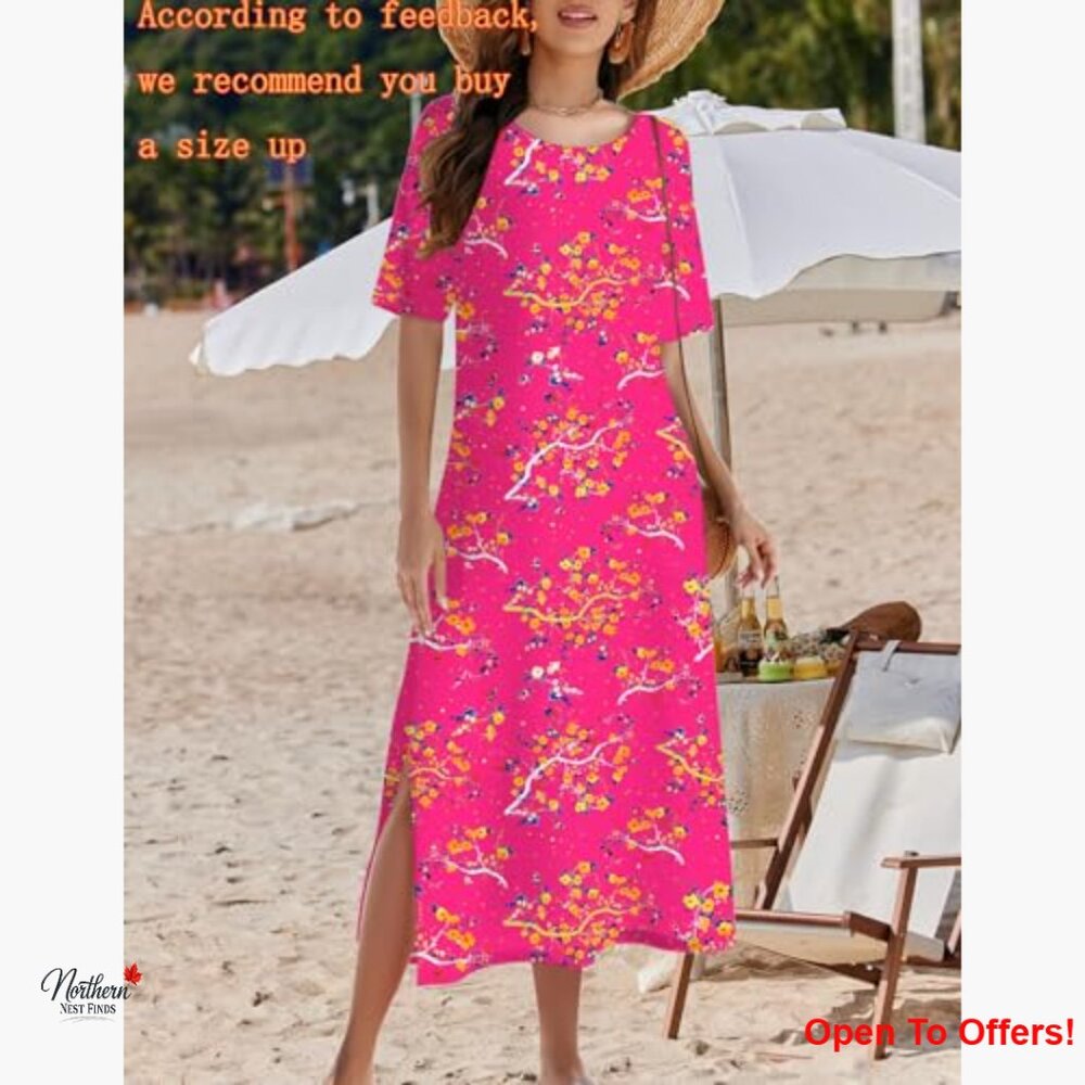 Polyester Spandex Floral Summer Dress Casual Beach Split Long Dress - Picture 2 of 6